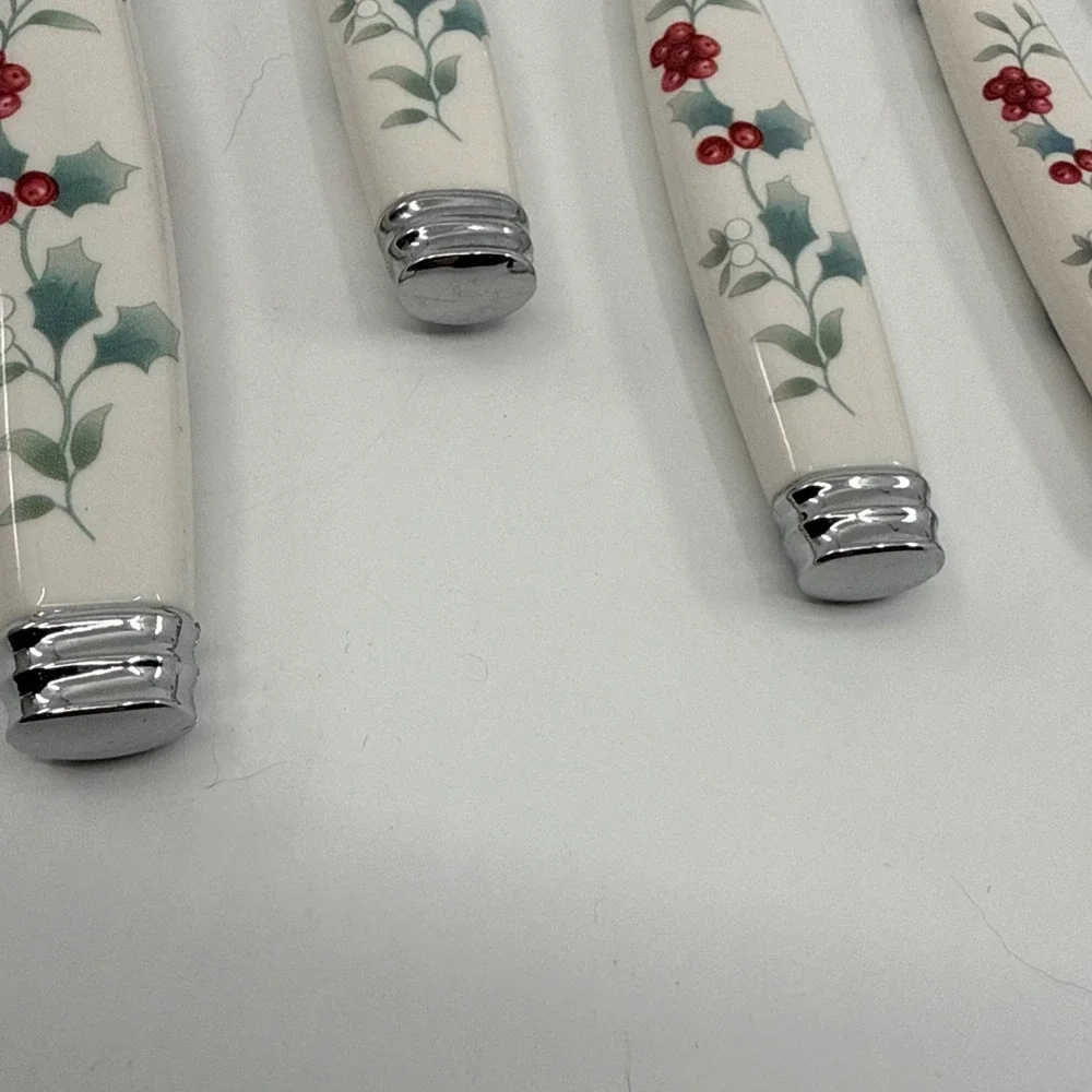 Pfaltzgraff Winterberry Hostess Serving Utensil Set 5 Pc White Handle Holly Berr